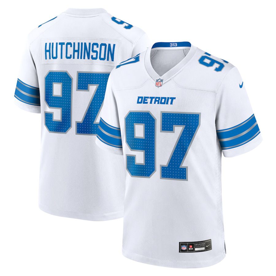 Men Detroit Lions 97 Aidan Hutchinson Nike White Game NFL Jersey